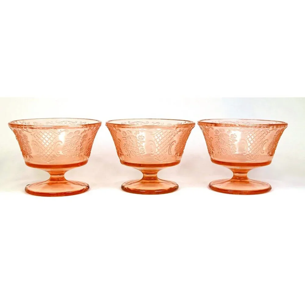 Set of 3 Federal Normandie Pink Sherbets - Depression Glass Dessert Bowl Set - Picture 2 of 4